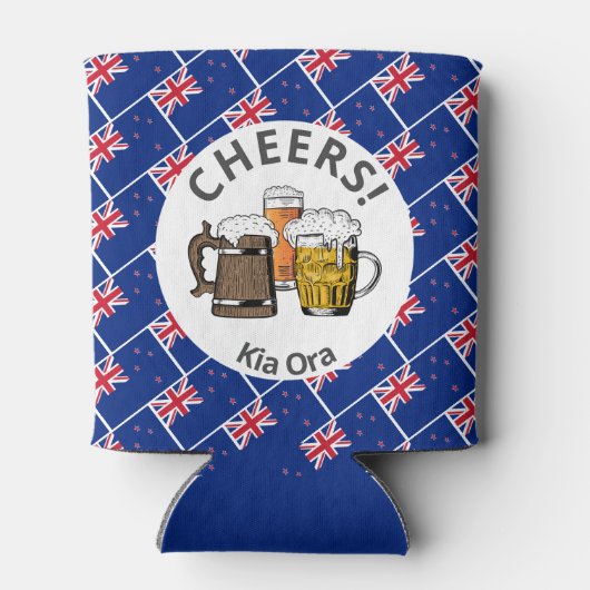 NEW ZEALAND Cartoon 3 Cheers Kia Ora Blikjeskoeler (Achterkant)