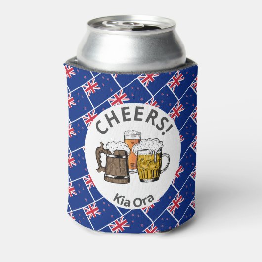 NEW ZEALAND Cartoon 3 Cheers Kia Ora Blikjeskoeler (Blikje Achterkant)
