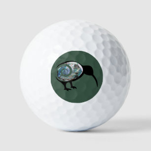 NEW ZEALAND KIWI BIRD PAUA BLACK GREEN FERN KORU GOLFBALLEN