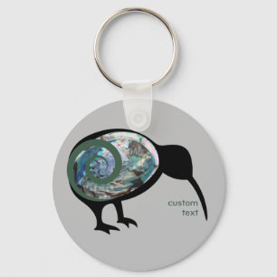 NEW ZEALAND KIWI BIRD PAUA BLACK GREEN FERN KORU SLEUTELHANGER