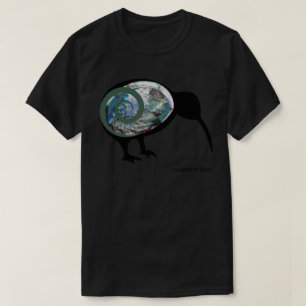 NEW ZEALAND KIWI BIRD PAUA BLACK GREEN FERN KORU T-SHIRT