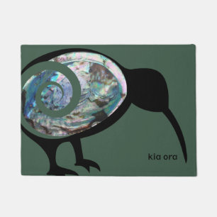 NEW ZEALAND KIWI BLACK PAUA FERN KORU NZ KIA ORA DEURMAT