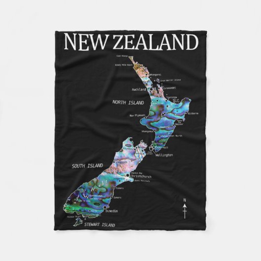 New Zealand Kiwi Detailed Map Fleece Deken (Voorkant)