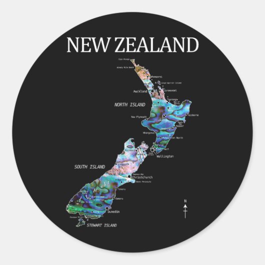New Zealand Kiwi Detailed Map  Ronde Sticker (Voorkant)