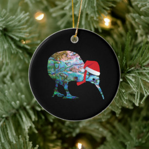 NEW ZEALAND KIWI XMAS PAUA KERAMISCH ORNAMENT
