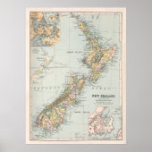 New Zealand Map (1892) New Zealander Poster (Voorkant)