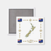 New Zealand Map + Flags Magnet (Voorkant / Achterkant)