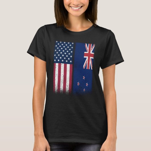 New Zealand New Zealand American Flags Proud USA T-shirt (Voorkant)