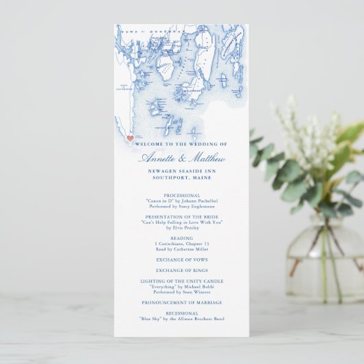 Newagen Seaside Inn Maine Elegant Blauw Huwelijk Programmakaart (Staand voorkant)