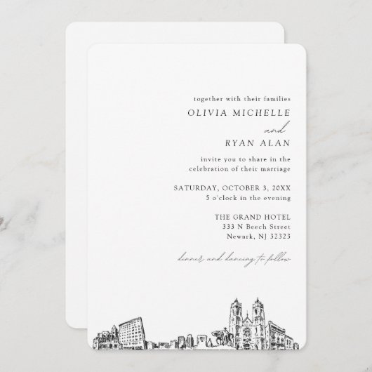 Newark bruiloft elegante skyline uitnodiging (Voorkant / Achterkant)