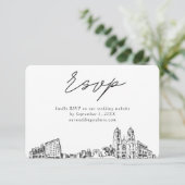 Newark Bruiloft Minimalistische Schets RSVP Informatiekaartje (Staand voorkant)