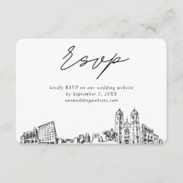 Newark Bruiloft Minimalistische Schets RSVP Informatiekaartje