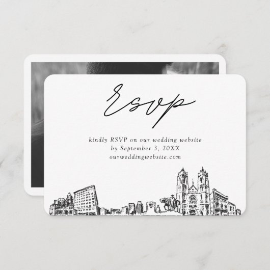 Newark Bruiloft Minimalistische Schets RSVP Informatiekaartje (Voorkant / Achterkant)