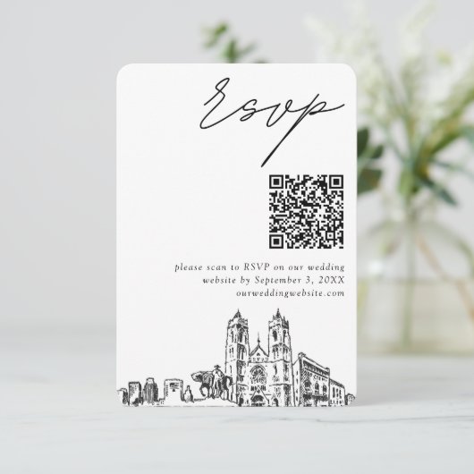 Newark Bruiloft Moderne RSVP QR Code Informatiekaartje (Staand voorkant)