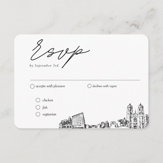 Newark Bruiloft Traditionele RSVP Maaltijd Optie Informatiekaartje (Voorkant)