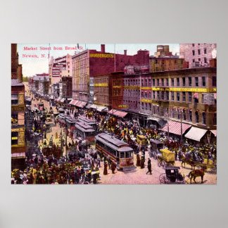 Newark New Jersey Market en Broad St. 1909 Poster
