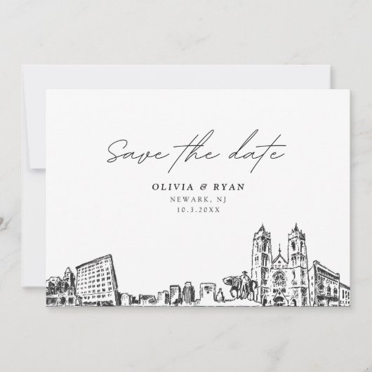 Newark NJ Bruiloft Save the Date Modern Kaart (Voorkant)