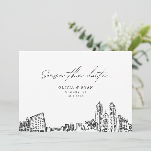Newark NJ Bruiloft Save the Date Modern Kaart (Staand voorkant)