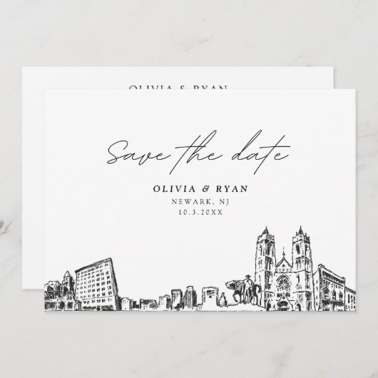 Newark NJ Bruiloft Save the Date Modern Kaart (Voorkant / Achterkant)