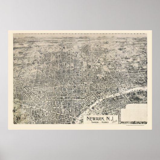 Newark, NJ Panoramic Map - 1895 Poster (Voorkant)