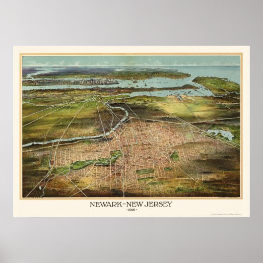 Newark, NJ Panoramic Map - 1916 Poster (Voorkant)