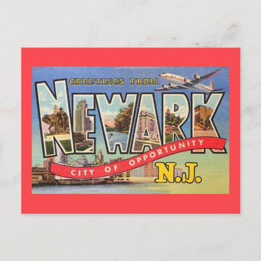 Newark NJ Stad van Kansen Retro Briefkaart (Voorkant)
