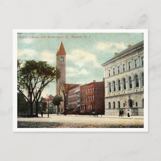 Newark NJ, Washington St, Library, 1910s Briefkaart (Voorkant)
