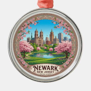 Newark Silhouette vanuit Branch Brook Park New Jer Metalen Ornament