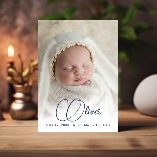 Newborn Aankondiging Fotocollage Blauw Wit