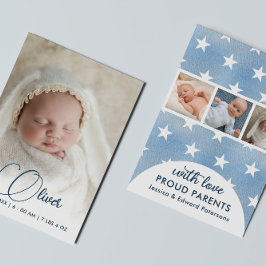 Newborn Aankondiging Fotocollage Blauw Wit