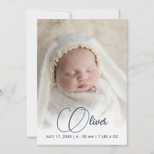 Newborn Aankondiging Fotocollage Blauw Wit (Voorkant)