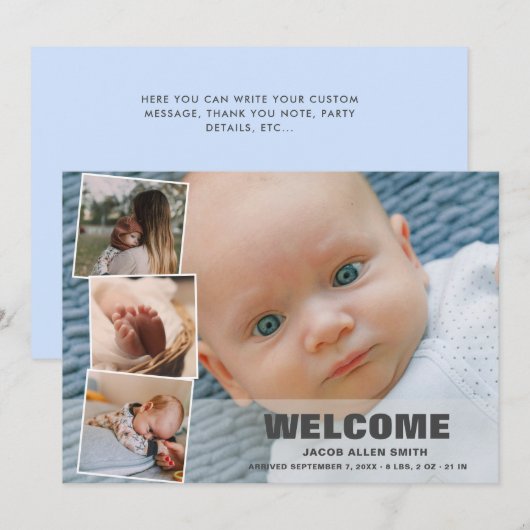 Newborn Baby 4 Foto Collage Birth Announding Feestdagenkaart (Voorkant / Achterkant)