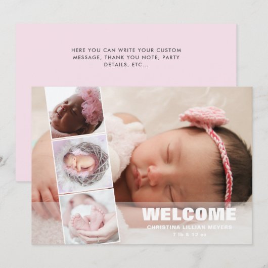 Newborn Baby 4 Foto Collage Birth Announding Feestdagenkaart (Voorkant / Achterkant)