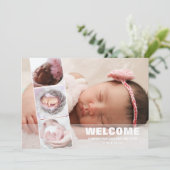Newborn Baby 4 Foto Collage Birth Announding Feestdagenkaart (Staand voorkant)