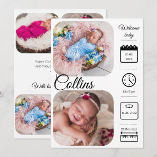 Newborn Baby Birth Announounement Foto Collage Aankondiging