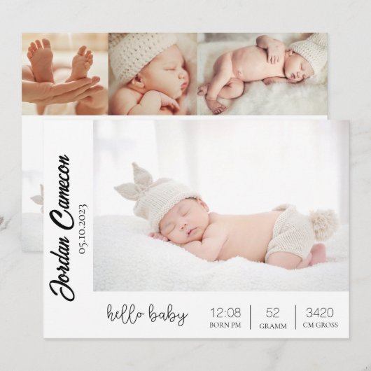Newborn Baby Birth Announounement Foto Collage Aankondiging (Voorkant / Achterkant)