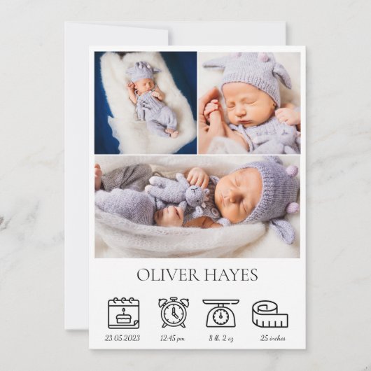 Newborn Baby Birth Announounement Foto Collage Aankondiging (Voorkant)
