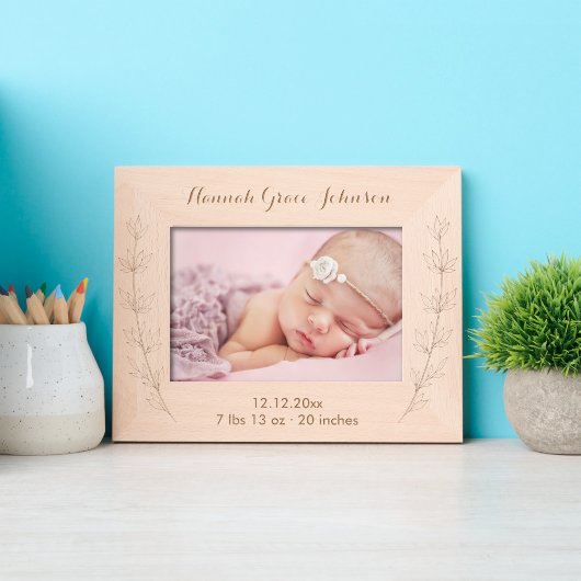 Newborn Baby Birth Details Wildflower Script Gegraveerde Lijstjes