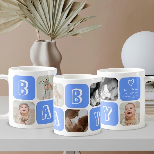 Newborn Baby Boy 5 photo collage keepsake Blue Koffiemok