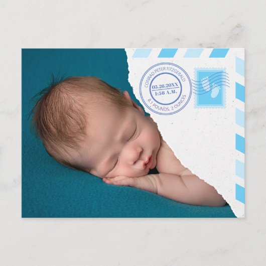 Newborn Baby Boy Announcement Postcard Aankondigingskaart (Voorkant)