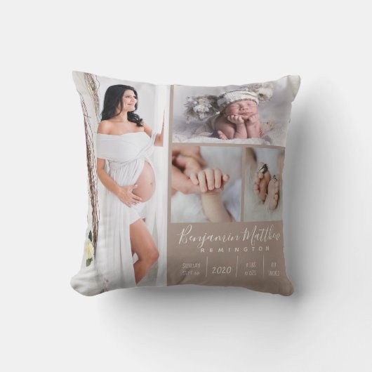 Newborn Baby Boy Beige Photo Keepomwille Kussen (Voorkant)