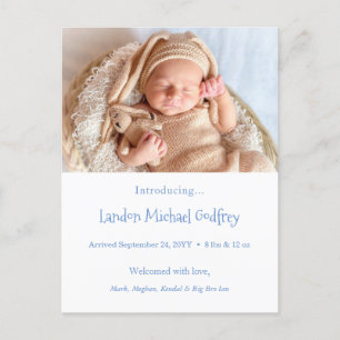 Newborn Baby Boy Foto geboorte Aankondiging Blauw