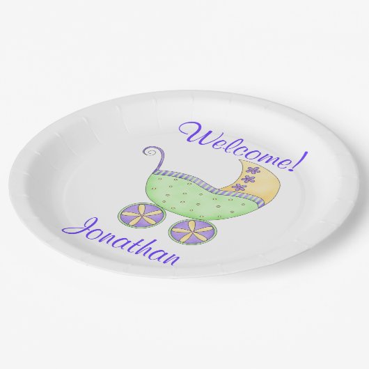 Newborn Baby Buggy Welcome Name Persoonlijk Papieren Bordje (Gekanteld)