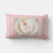 Newborn Baby Foto Monogram Blush Pink Green Lijst Kussen (Achterkant)