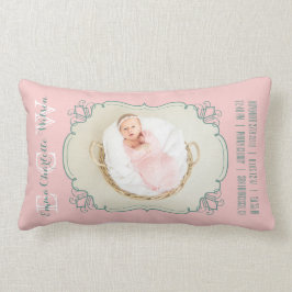 Newborn Baby Foto Monogram Blush Pink Green Lijst Kussen