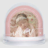 Newborn baby girl 2 photo welcome script keepsake sneeuwbol (Voorkant)