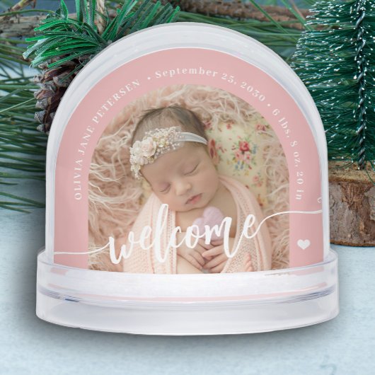 Newborn baby girl 2 photo welcome script keepsake sneeuwbol