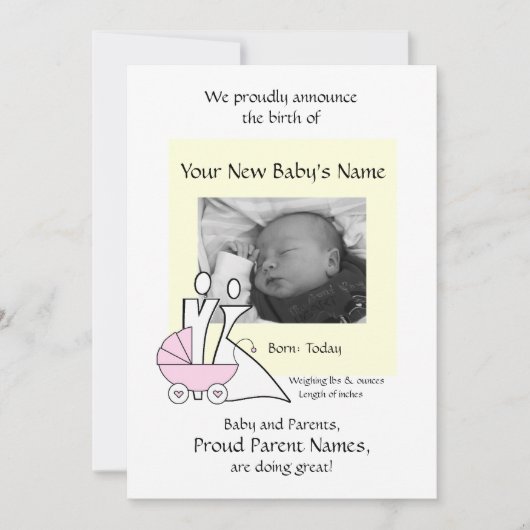 Newborn Baby Girl Aankondiging (Voorkant)