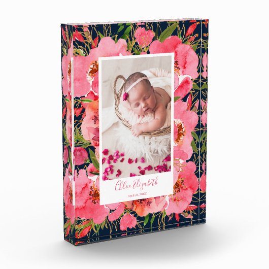 Newborn Baby Girl Floral Aangepast fotoblok (Links)
