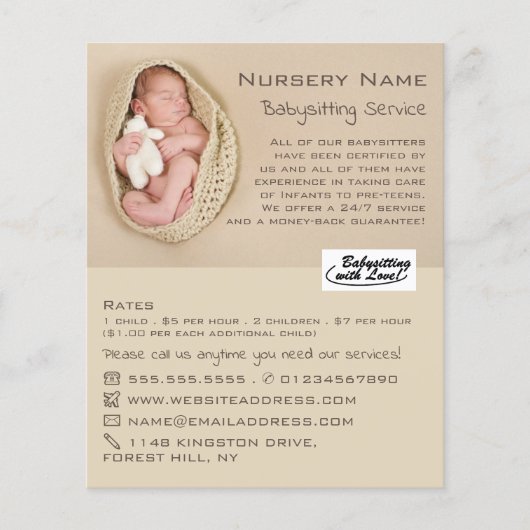 Newborn Baby & Teddy, Babysitter, Daycare, Nursery Flyer (Voorkant)